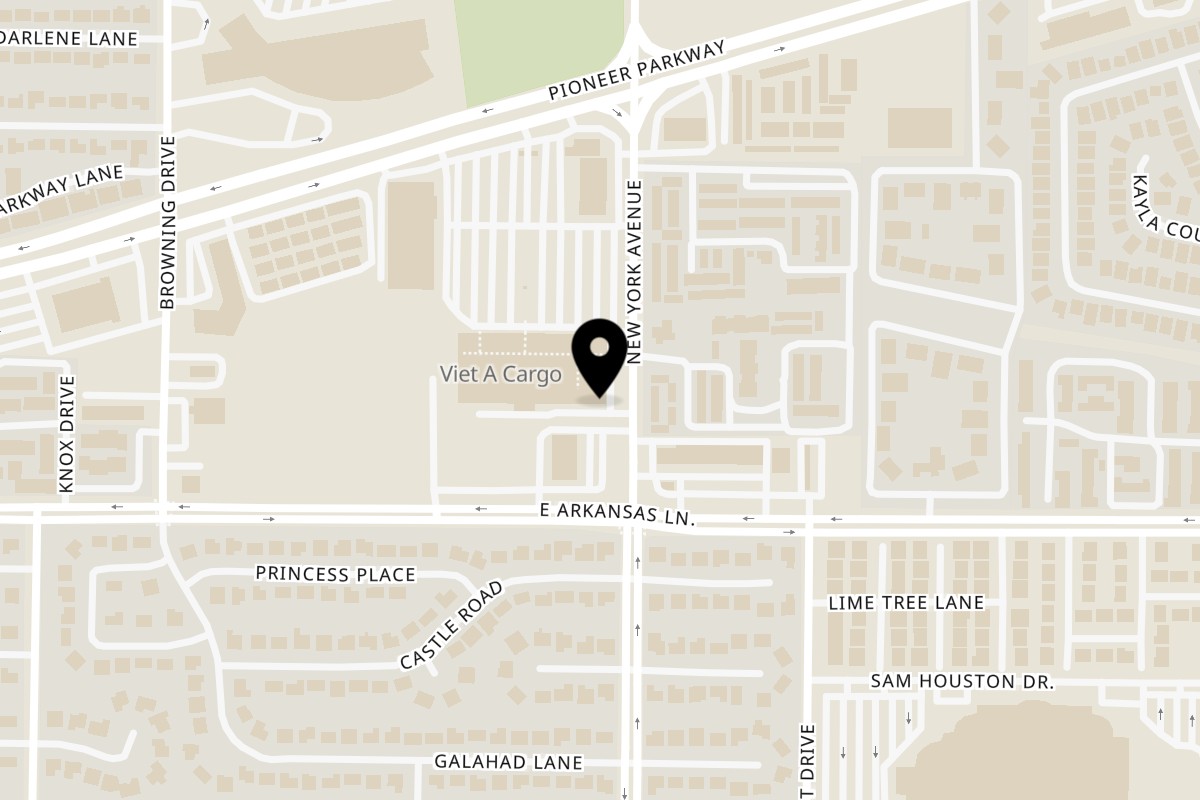 Map showing the location of Mon Viet Cafe on 1818 E Pioneer Pkwy #182 in Arlington